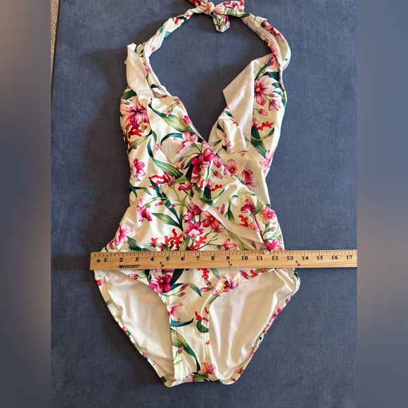 Carmen Marc Valvo One Piece Swim Suit Women’s SZ 8 Floral V Neck Adjustable - Picture 7 of 9